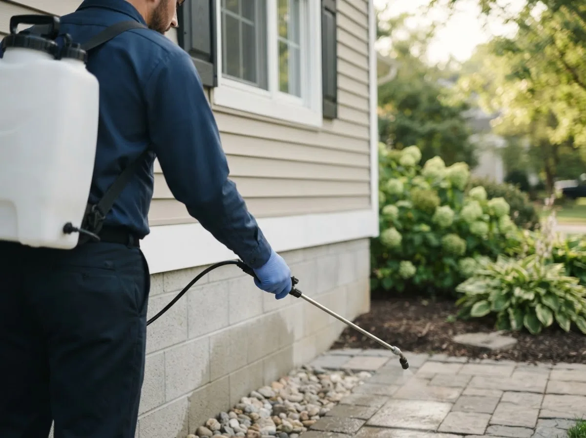 Pest control technician inspecting a home in East Schodack, NY